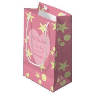 Christmas pink and yellow with stars and snowman small gift bag