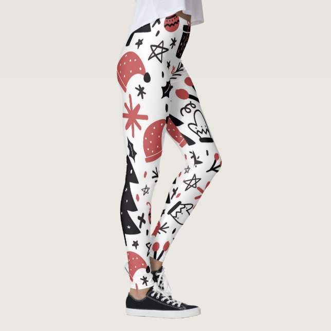 Christmas Pink Black Holidays Elegant Leggings (Right)