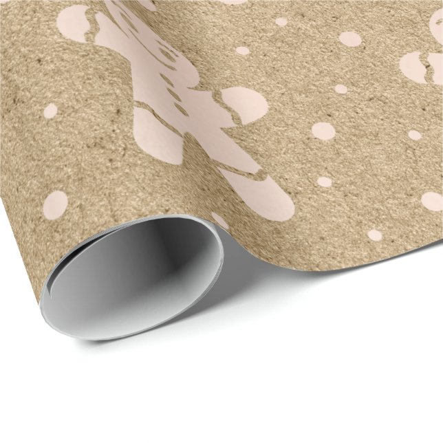 Christmas Pink Blush Powder Gingerbread Man Kraft Wrapping Paper (Roll Corner)