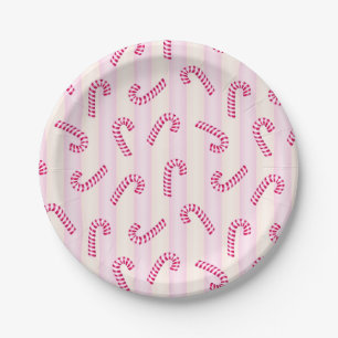 Christmas Pink Candycanes Pattern Paper Plate