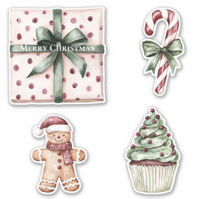 Christmas Pink Dots Green Ribbon & Bow (Front)