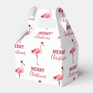 Christmas Pink Flamingo Bird with Santa Hat Favor Box