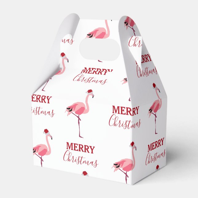 Christmas Pink Flamingo Bird with Santa Hat Favor Box (Front Side)