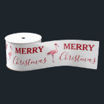 Christmas Pink Flamingo Bird with Santa Hat Grosgrain Ribbon<br><div class="desc">A funny pink flamingo getting in the Christmas spirit by wearing a Santa hat. A unique summer tropical Christmas ribbon that will make your friends and family giggle. Ideal tropical Summer beach Xmas design for your Christmas decor and gifts. Customize the text and make it your own.</div>