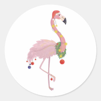 Christmas Pink Flamingo Classic Round Sticker