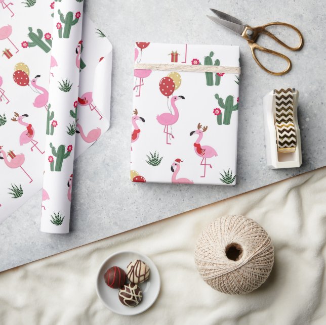 Christmas Pink Flamingo Festive Holiday Party Wrapping Paper (Crafts)