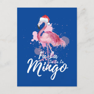 Christmas pink flamingo holiday postcard
