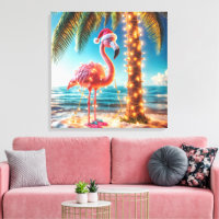 Christmas Pink Flamingo In Tangled Lights