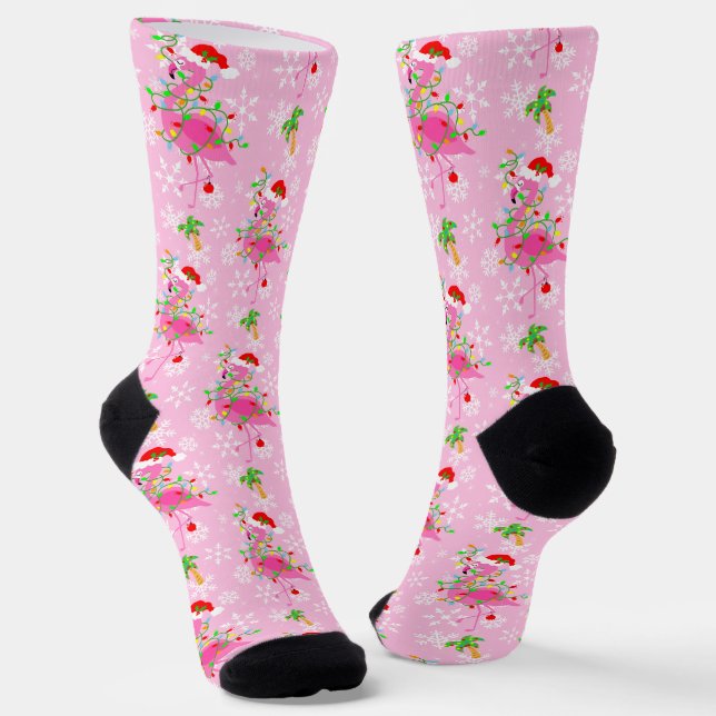 Christmas Pink Flamingo Pattern Socks (Angled)