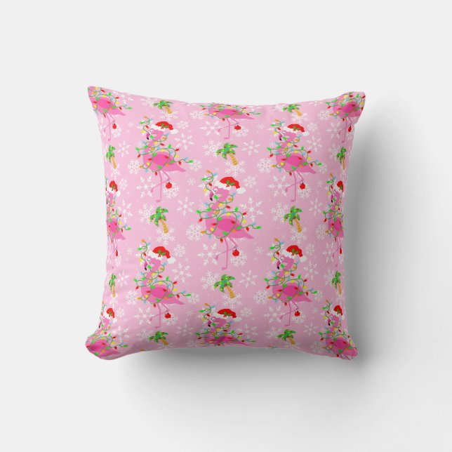 Christmas Pink Flamingo Pattern Throw Pillow (Front)