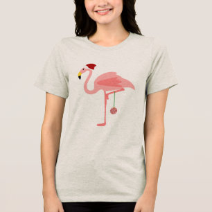 Christmas pink flamingo Tri-Blend shirt