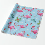 Christmas Pink Flamingos Red Holly Berries Gift Wrapping Paper<br><div class="desc">Christmas Pink Flamingos Red Holly Berries Gift Wrapping Paper.</div>