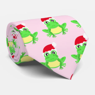 Christmas Pink Frog Santa Hat Pattern Novelty  Tie