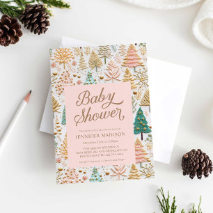 Christmas Pink Girl Baby Shower Invitation