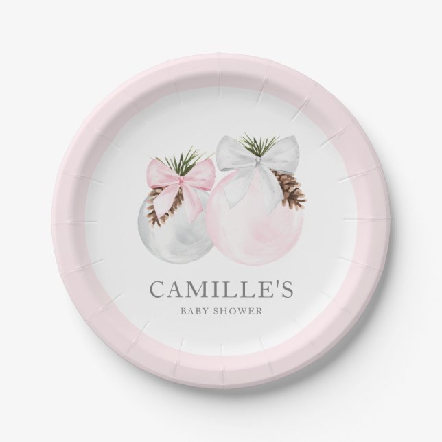 Christmas Pink Girl Baby Shower Paper Plate (Front)