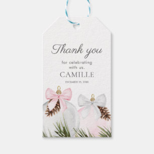 Christmas Pink Girl Baby Shower Thank You Gift Tags