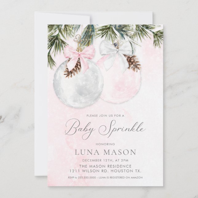 Christmas Pink Girl Baby Sprinkle Invitation (Front)