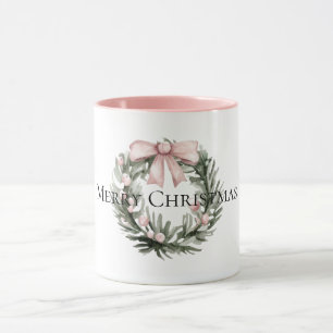 Christmas Pink Green Wreath Mug