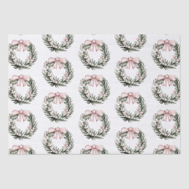 Christmas Pink Green Wreath Tissue Paper (Front)