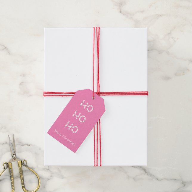 Christmas Pink Ho Ho Ho Gift Tag (With Twine)