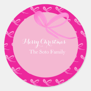 Christmas Pink Muted Bright Bows Hand Drawn Classic Round Sticker