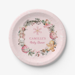 Christmas Pink Nutcracker Baby Shower Paper Plate