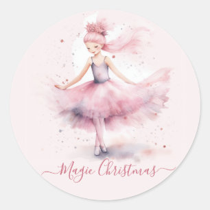 Christmas pink nutcracker ballerina classic round sticker