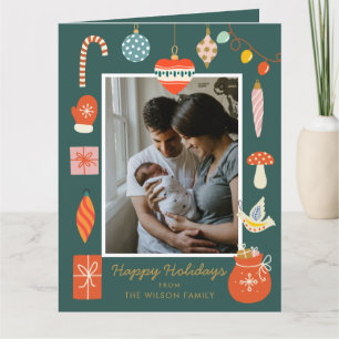 Christmas Pink Ornament Cute Family Photo Card