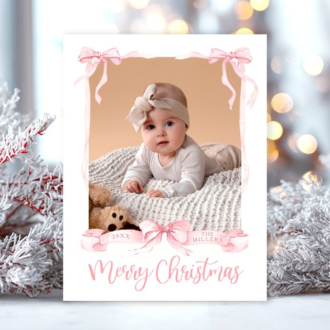 Christmas Pink Photo Holiday Postcard (Creator Uploaded)