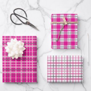 Christmas Pink Plaid Tartan  Wrapping Paper Sheet