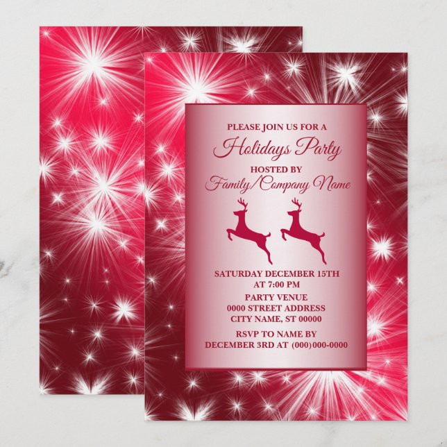 Christmas Pink Reindeer Holidays Elegant Invitation (Front/Back)