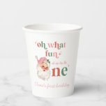 Christmas Pink Santa First Birthday Paper Cups<br><div class="desc">Oh what fun,  it is to be One! Christmas Pink Santa first birthday party cups with watercolor pink santa.</div>
