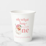 Christmas Pink Santa First Birthday Paper Cups<br><div class="desc">Oh what fun,  it is to be One! Christmas Pink Santa first birthday party cups with watercolor pink santa.</div>