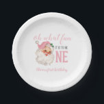 Christmas Pink Santa First Birthday Paper Plate<br><div class="desc">Oh what fun,  it is to be One! Christmas Pink Santa first birthday party plates with watercolor pink santa.</div>