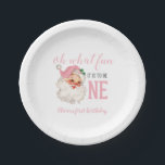 Christmas Pink Santa First Birthday Paper Plate<br><div class="desc">Oh what fun,  it is to be One! Christmas Pink Santa first birthday party plates with watercolor pink santa.</div>