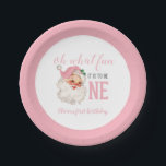 Christmas Pink Santa First Birthday Paper Plate<br><div class="desc">Oh what fun,  it is to be One! Christmas Pink Santa first birthday party plates with watercolor pink santa.</div>