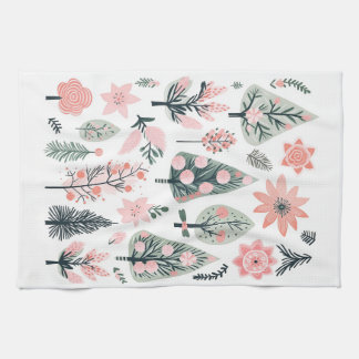 Christmas Pink Tree Abstract Doodles Kitchen Towel