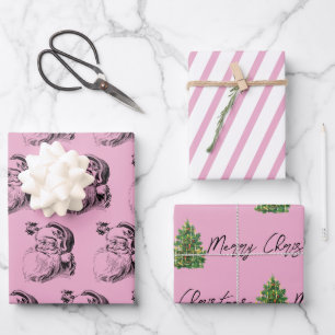 Christmas Pink & White Pattern  Wrapping Paper Sheet