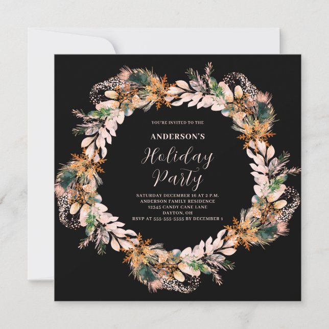 Christmas Pink Wreath Party Invitation (Front)