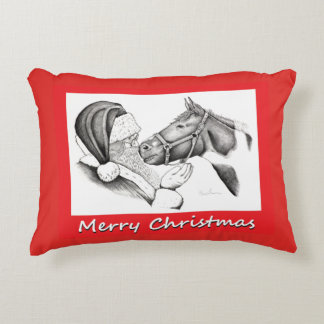 Christmas Pinto Paint Horse and Santa Accent Pillow