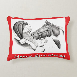 Christmas Pinto Paint Horse and Santa Decorative Pillow