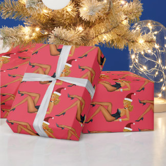CHRISTMAS PINUP GIRL BLONDE  WRAPPING PAPER
