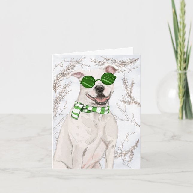 Christmas Pit Bull and Botanical Pines Holiday Card (Front)