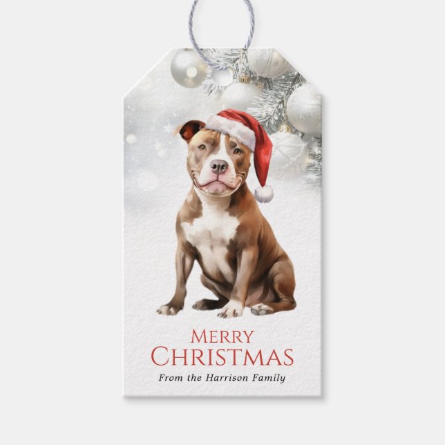 Christmas Pit Bull Dog Gift Tags (Front)