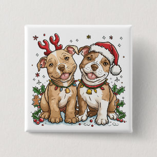 Christmas Pit Bull Dogs 2 Inch Square Button