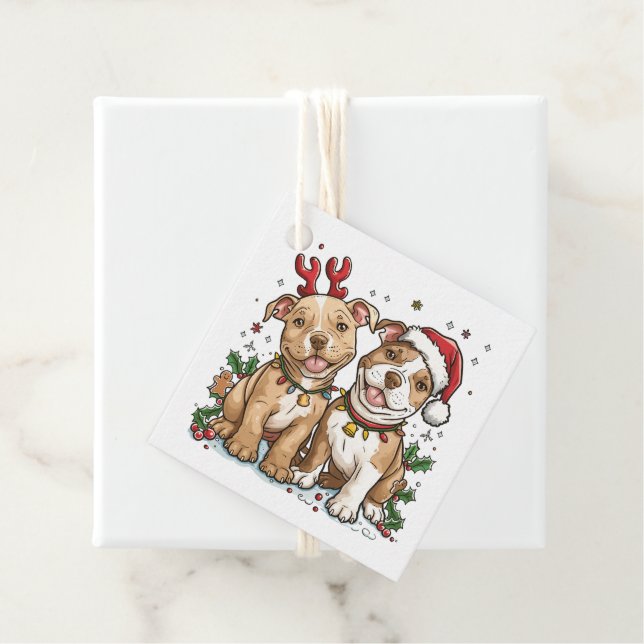 Christmas Pit Bull Dogs Favour Tags (In Situ)