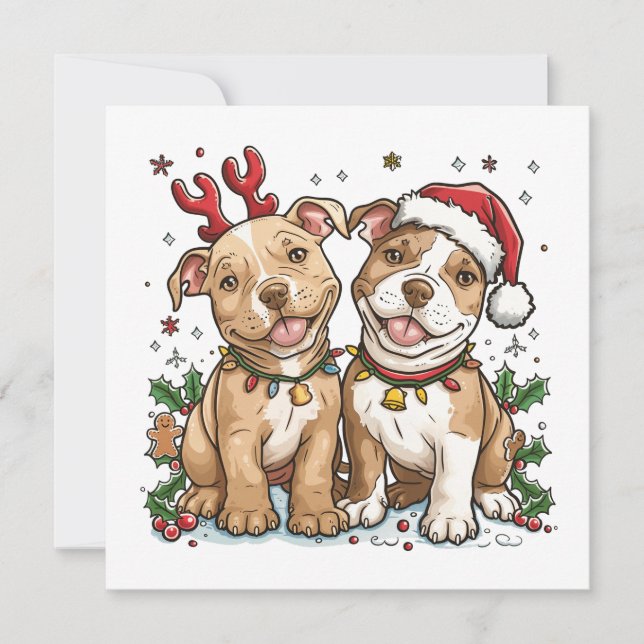 Christmas Pit Bull Dogs Holiday Card (Front)