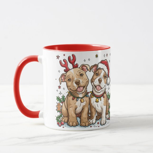 Christmas Pit Bull Dogs Mug (Left)