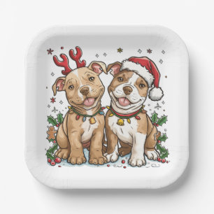 Christmas Pit Bull Dogs Paper Plate