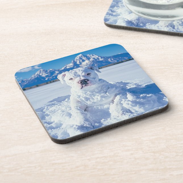 Christmas Pitbull Dog Snowman Coaster (Left Side)